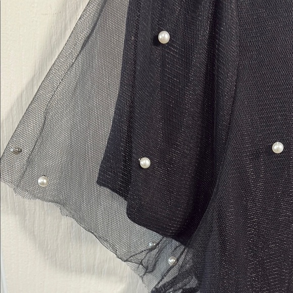 INC International Concepts Black Embellished Blouse with Sheer Sleeves - Picture 3 of 9